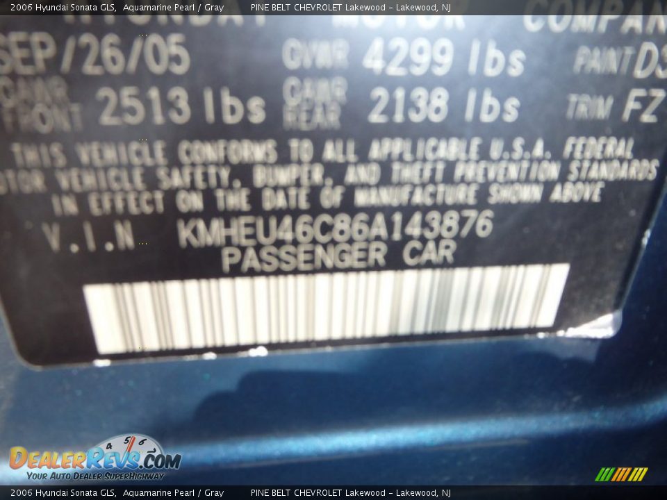 2006 Hyundai Sonata GLS Aquamarine Pearl / Gray Photo #26