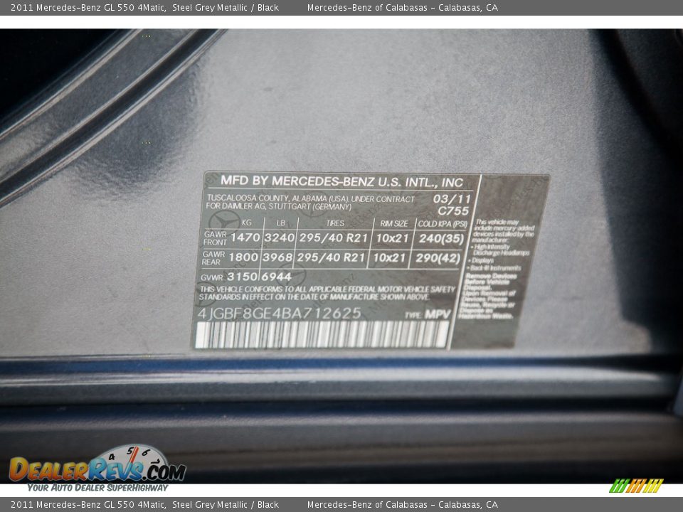 2011 Mercedes-Benz GL 550 4Matic Steel Grey Metallic / Black Photo #21