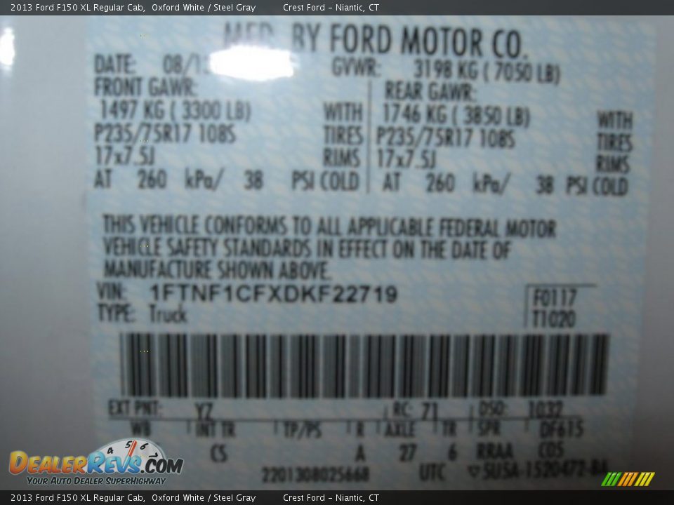 2013 Ford F150 XL Regular Cab Oxford White / Steel Gray Photo #12