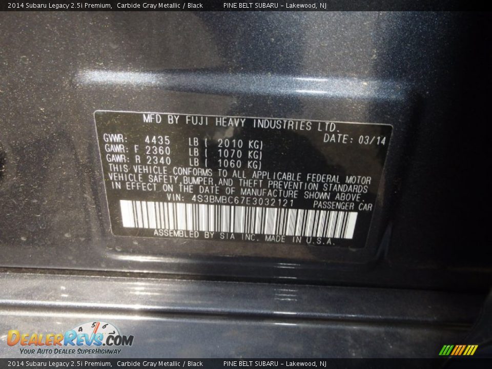 2014 Subaru Legacy 2.5i Premium Carbide Gray Metallic / Black Photo #26