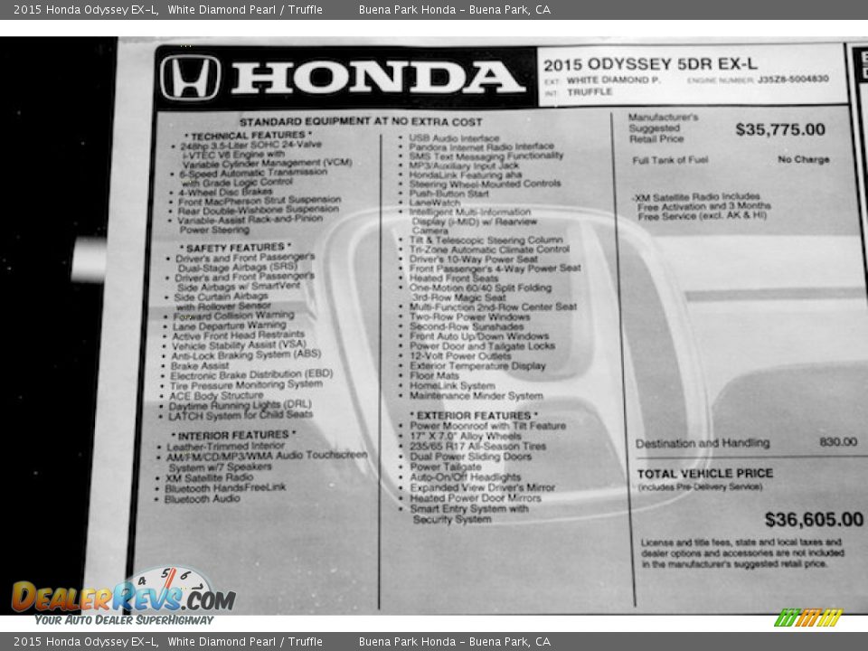 2015 Honda Odyssey EX-L White Diamond Pearl / Truffle Photo #25