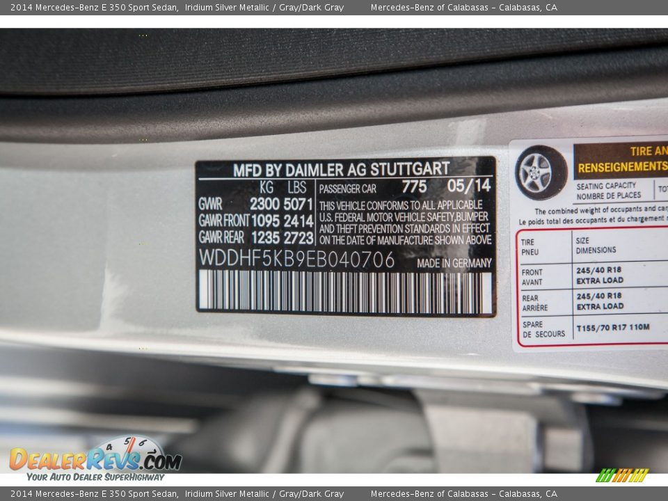 2014 Mercedes-Benz E 350 Sport Sedan Iridium Silver Metallic / Gray/Dark Gray Photo #7