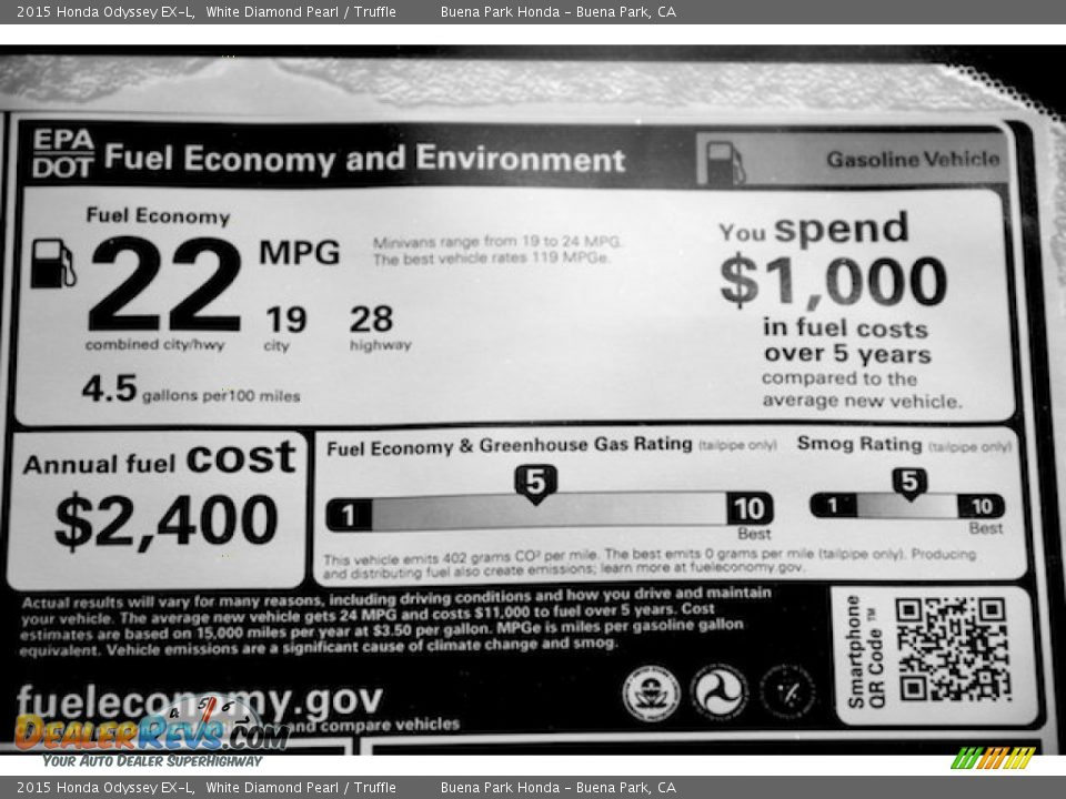 2015 Honda Odyssey EX-L White Diamond Pearl / Truffle Photo #26