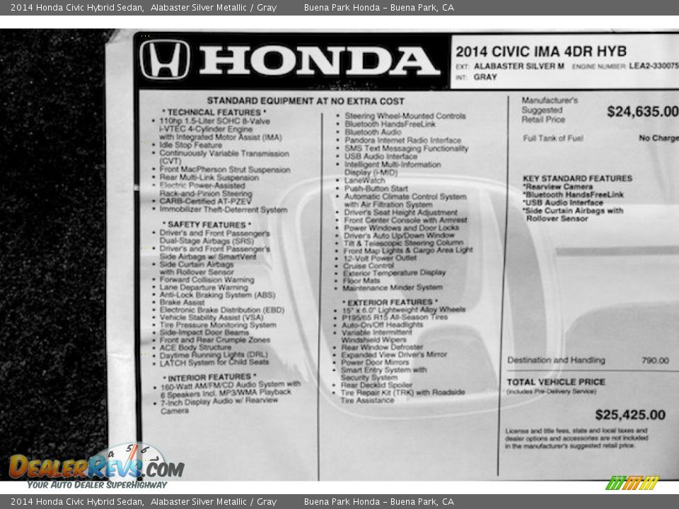 2014 Honda Civic Hybrid Sedan Window Sticker Photo #20