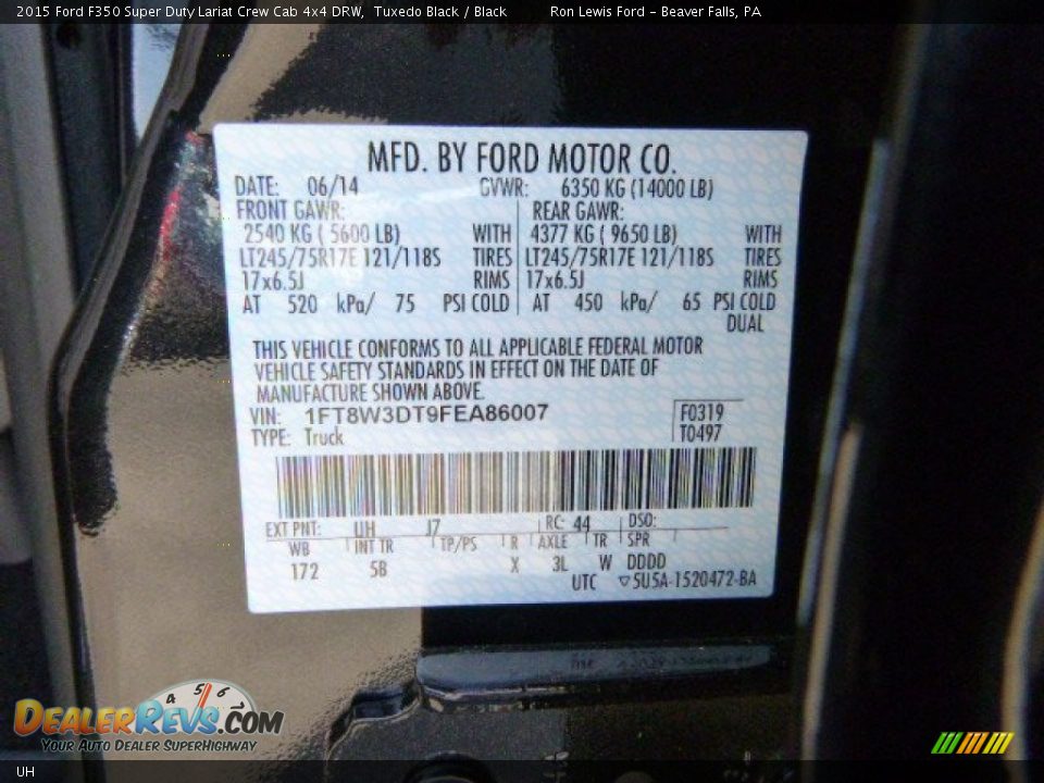 Ford Color Code UH Tuxedo Black