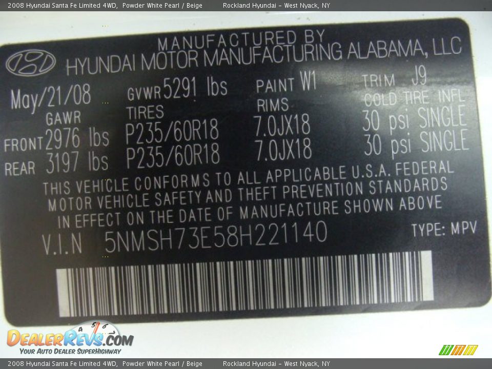 2008 Hyundai Santa Fe Limited 4WD Powder White Pearl / Beige Photo #32