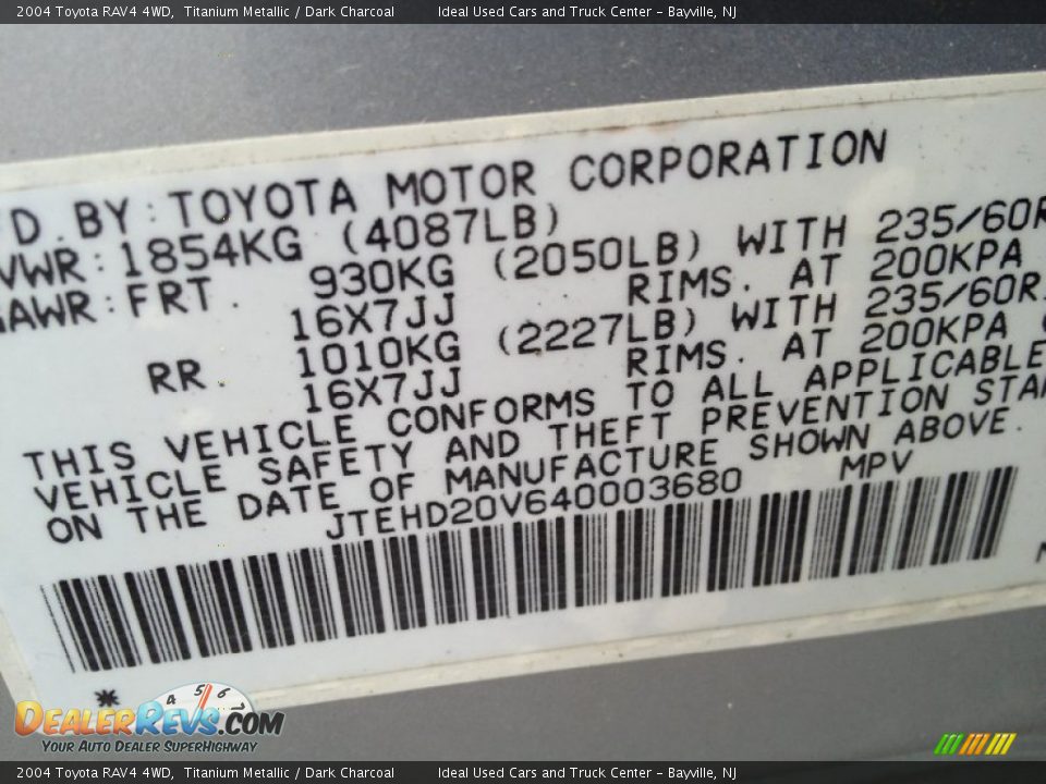 2004 Toyota RAV4 4WD Titanium Metallic / Dark Charcoal Photo #27