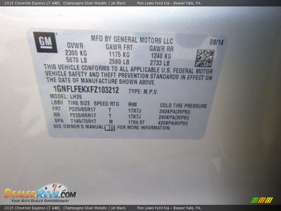 2015 Chevrolet Equinox LT AWD Champagne Silver Metallic / Jet Black Photo #20