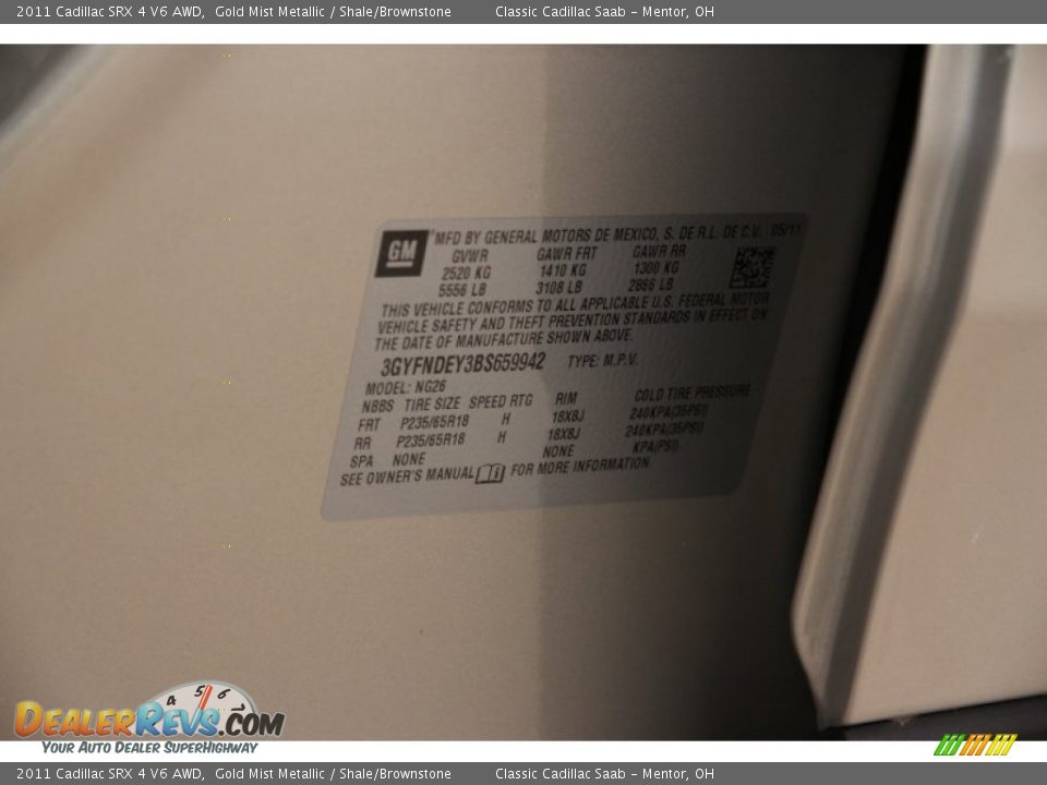 2011 Cadillac SRX 4 V6 AWD Gold Mist Metallic / Shale/Brownstone Photo #17