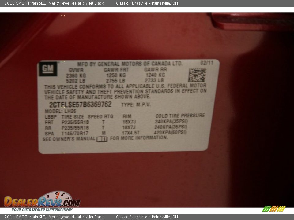 2011 GMC Terrain SLE Merlot Jewel Metallic / Jet Black Photo #16