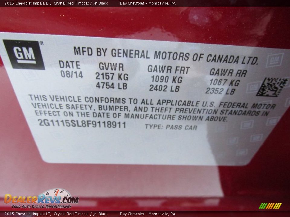 2015 Chevrolet Impala LT Crystal Red Tintcoat / Jet Black Photo #19
