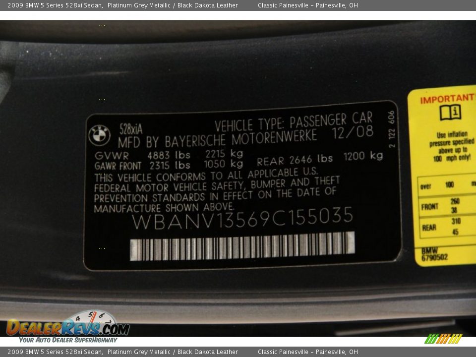 2009 BMW 5 Series 528xi Sedan Platinum Grey Metallic / Black Dakota Leather Photo #26