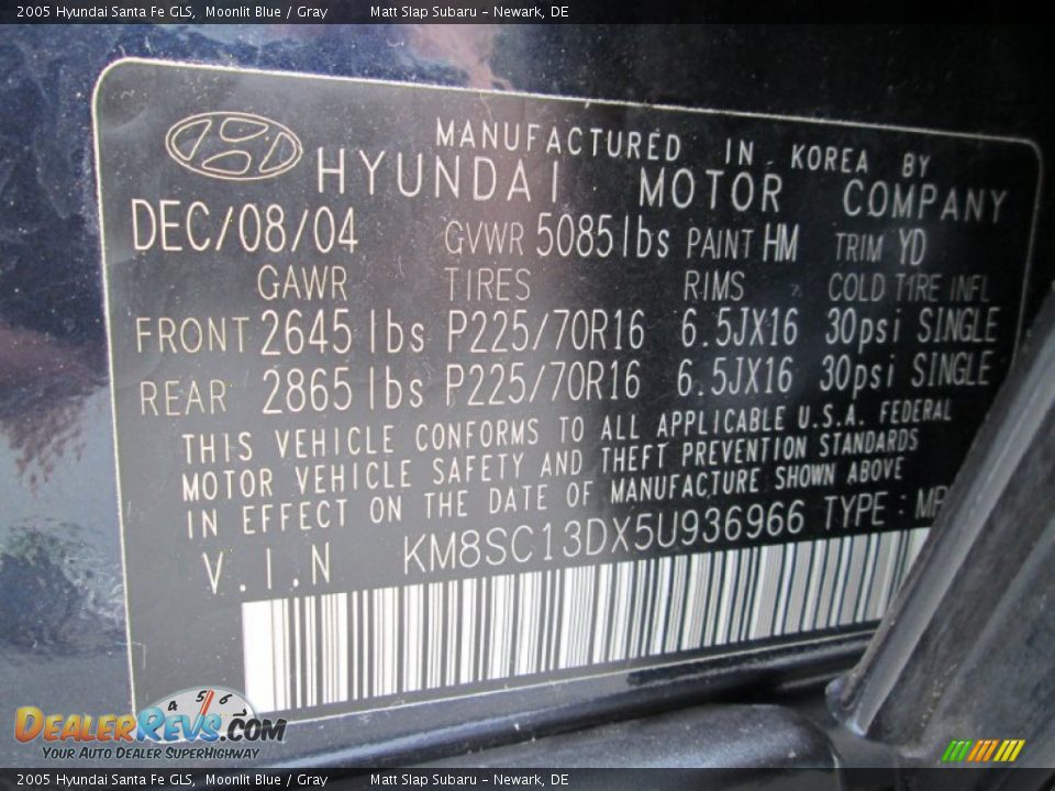 2005 Hyundai Santa Fe GLS Moonlit Blue / Gray Photo #29
