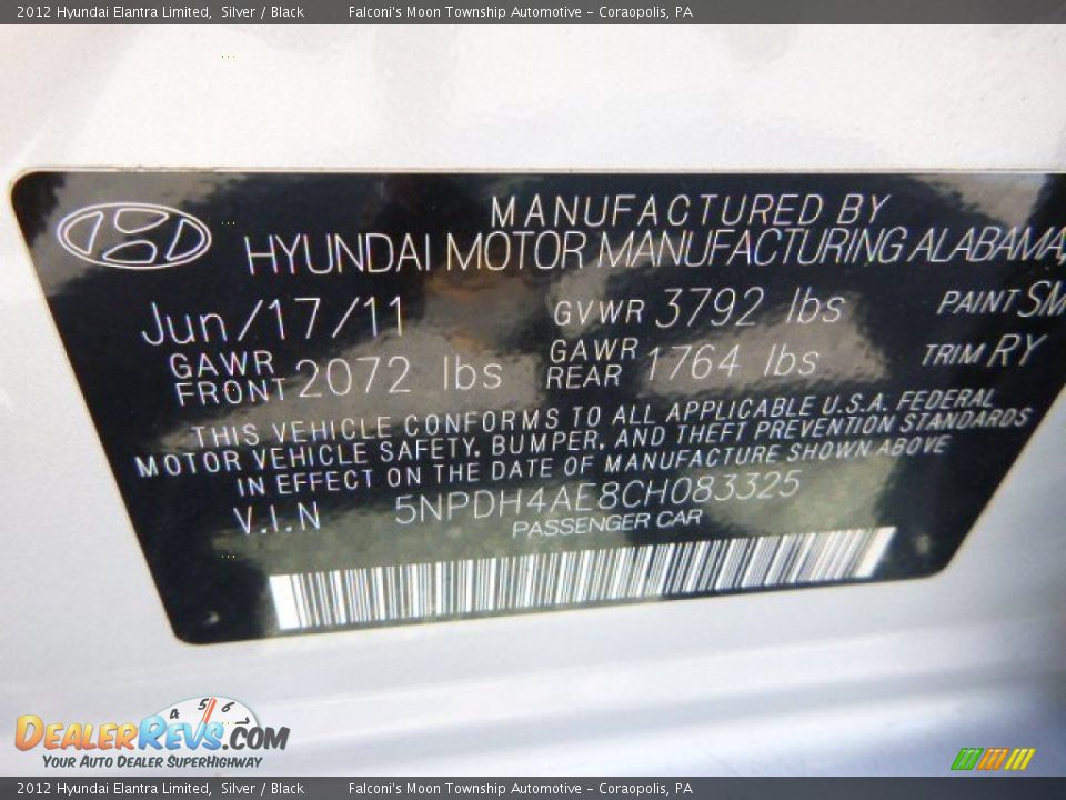 2012 Hyundai Elantra Limited Silver / Black Photo #24