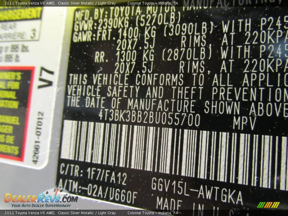2011 Toyota Venza V6 AWD Classic Silver Metallic / Light Gray Photo #19