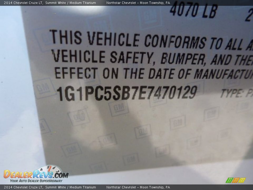 2014 Chevrolet Cruze LT Summit White / Medium Titanium Photo #14