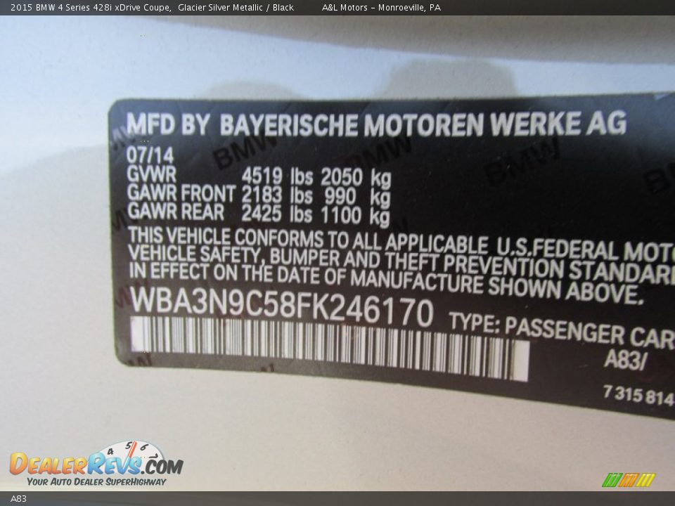 BMW Color Code A83 Glacier Silver Metallic