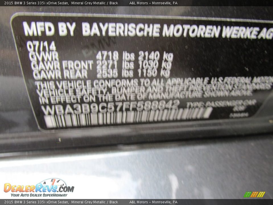 2015 BMW 3 Series 335i xDrive Sedan Mineral Grey Metallic / Black Photo #20