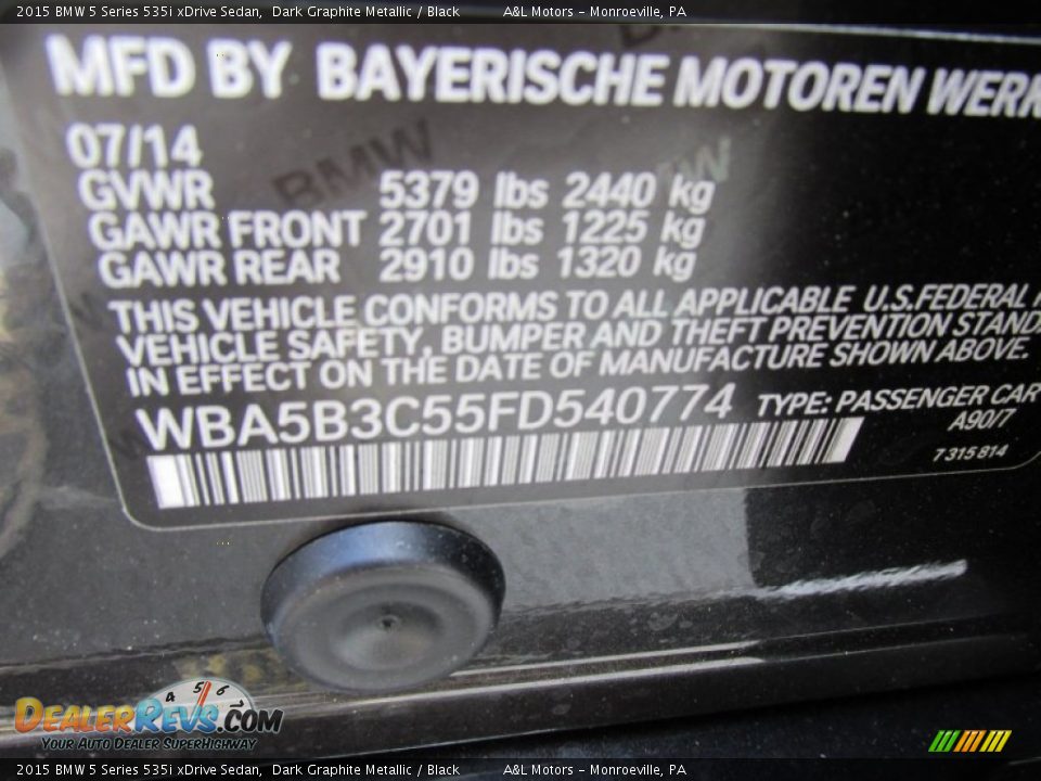 2015 BMW 5 Series 535i xDrive Sedan Dark Graphite Metallic / Black Photo #19