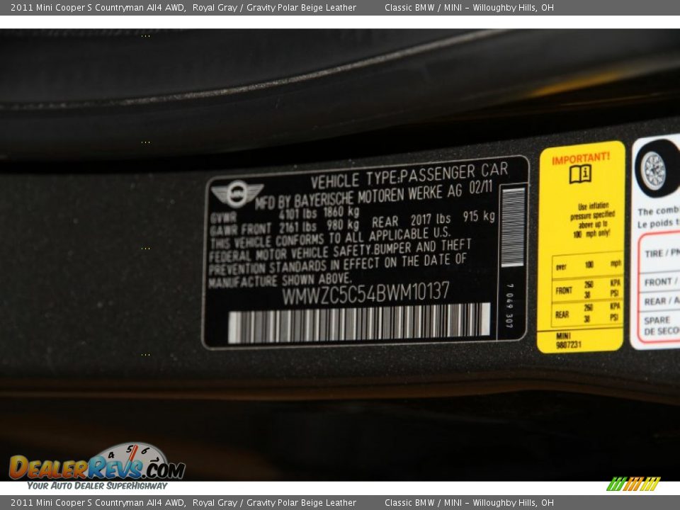 2011 Mini Cooper S Countryman All4 AWD Royal Gray / Gravity Polar Beige Leather Photo #24