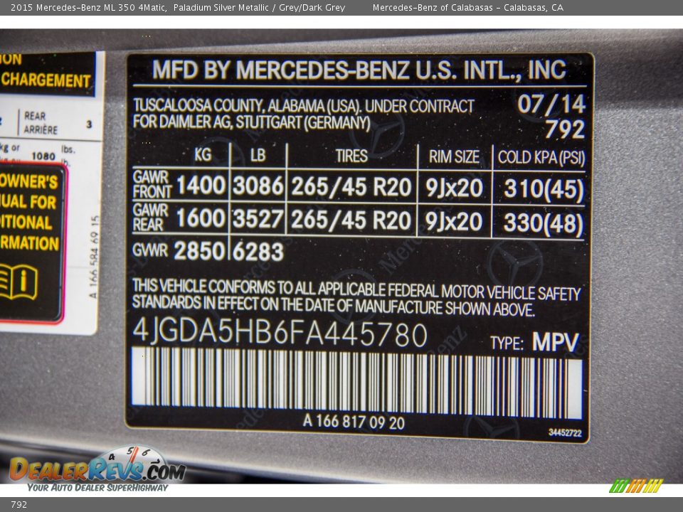 Mercedes-Benz Color Code 792 Paladium Silver Metallic
