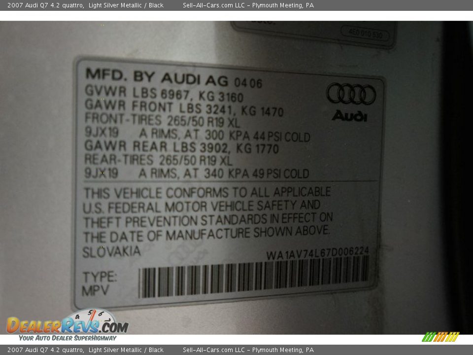 2007 Audi Q7 4.2 quattro Light Silver Metallic / Black Photo #13