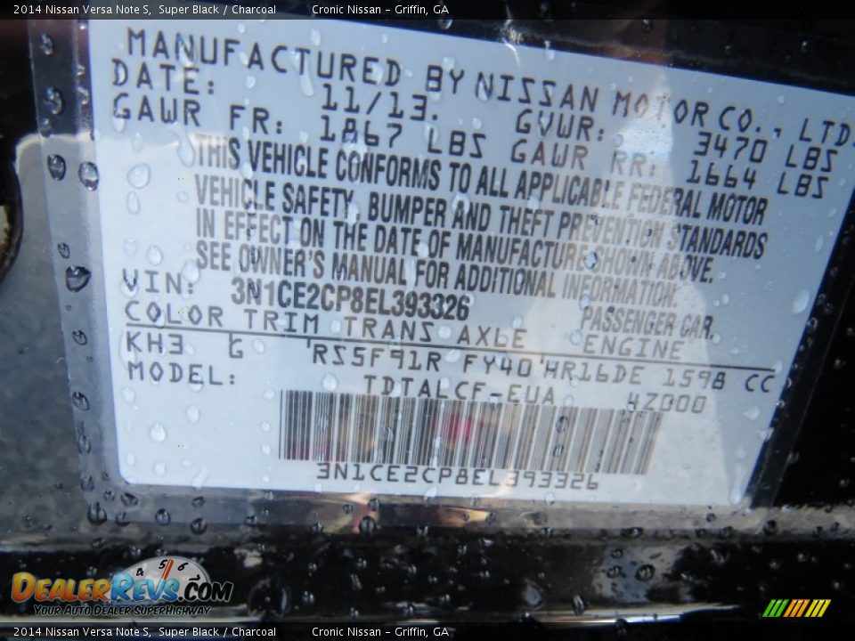 2014 Nissan Versa Note S Super Black / Charcoal Photo #16