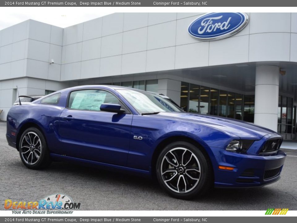 2014 Ford Mustang GT Premium Coupe Deep Impact Blue / Medium Stone Photo #1