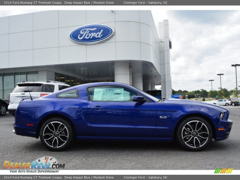 2014 Ford Mustang GT Premium Coupe Deep Impact Blue / Medium Stone Photo #2
