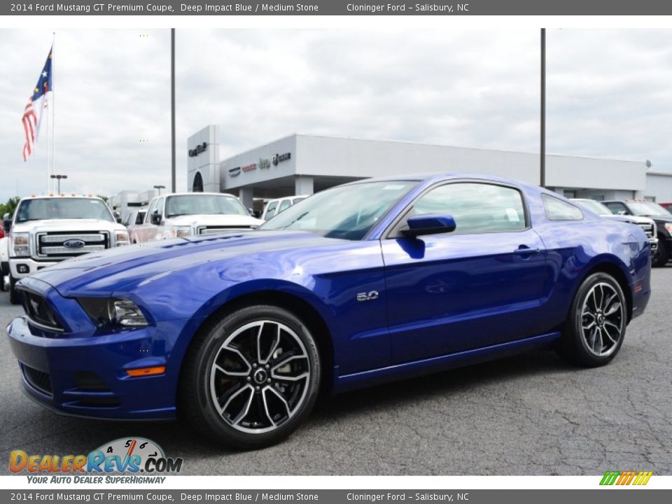 2014 Ford Mustang GT Premium Coupe Deep Impact Blue / Medium Stone Photo #3