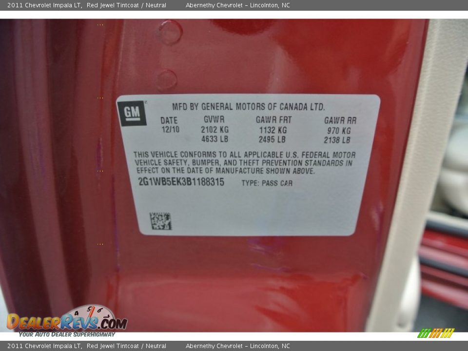 2011 Chevrolet Impala LT Red Jewel Tintcoat / Neutral Photo #7