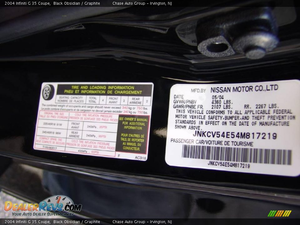 2004 Infiniti G 35 Coupe Black Obsidian / Graphite Photo #36