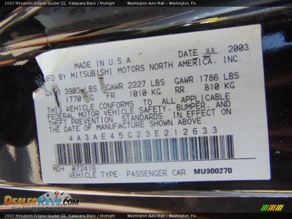 2003 Mitsubishi Eclipse Spyder GS Kalapana Black / Midnight Photo #19