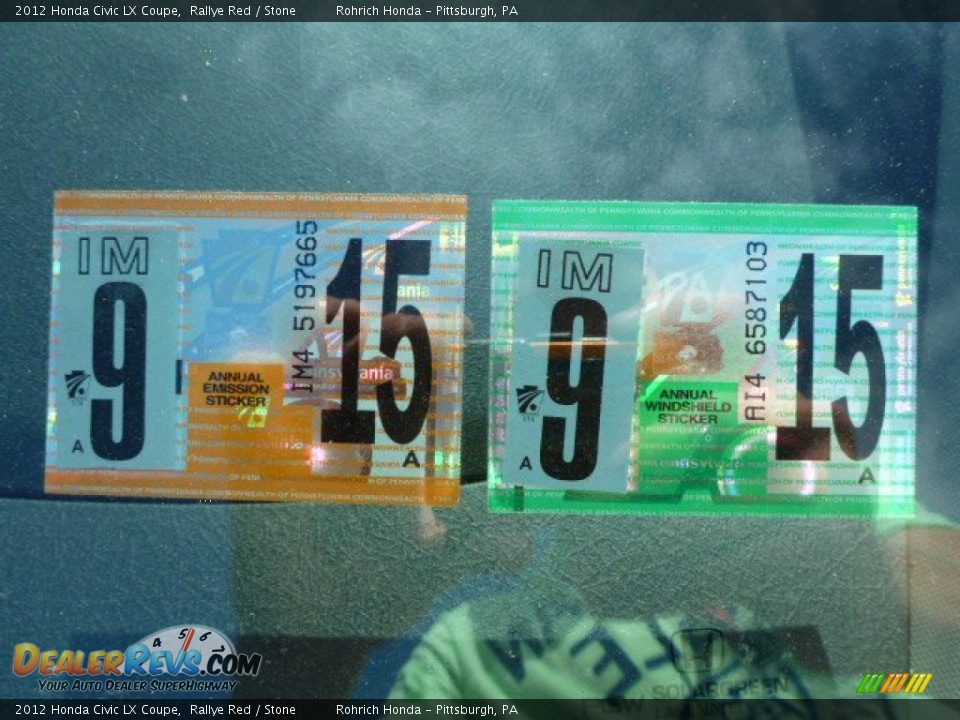 2012 Honda Civic LX Coupe Rallye Red / Stone Photo #19