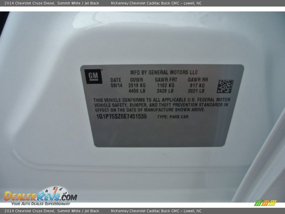 2014 Chevrolet Cruze Diesel Summit White / Jet Black Photo #7