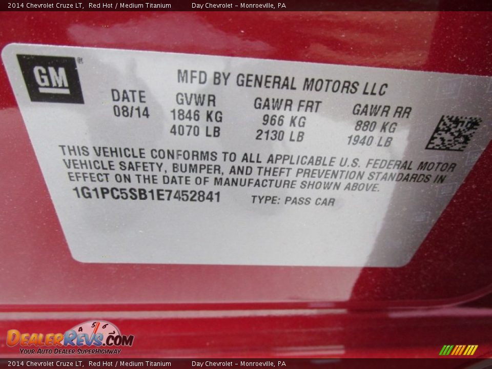 2014 Chevrolet Cruze LT Red Hot / Medium Titanium Photo #19