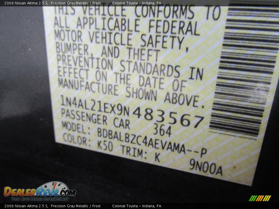 2009 Nissan Altima 2.5 S Precision Gray Metallic / Frost Photo #19