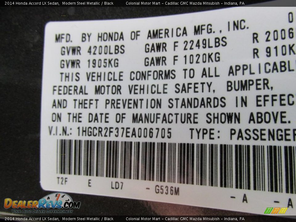 2014 Honda Accord LX Sedan Modern Steel Metallic / Black Photo #19