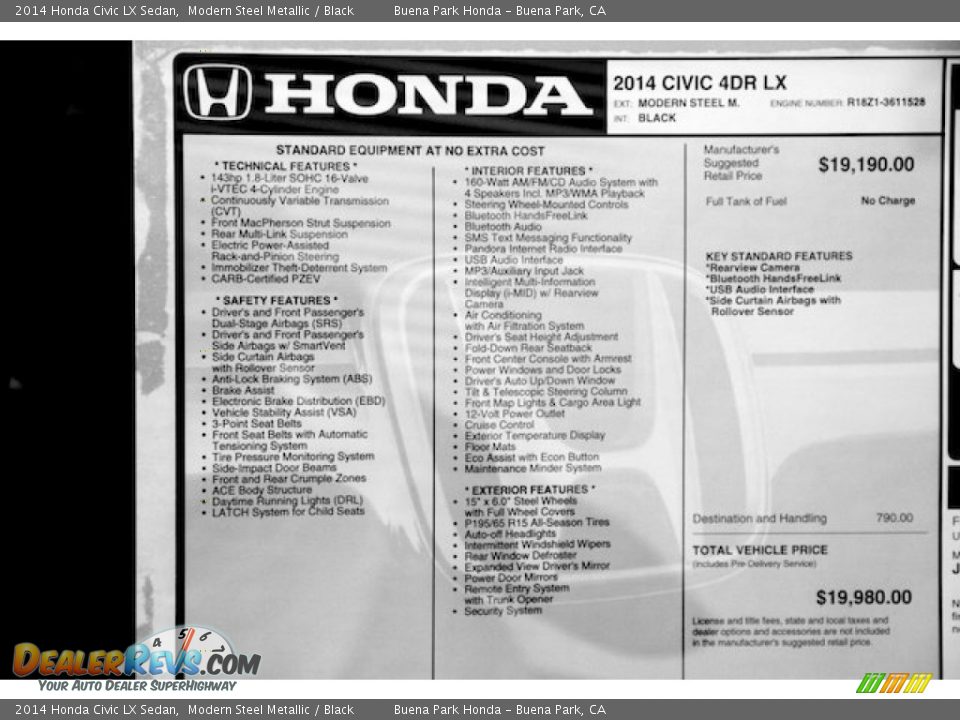 2014 Honda Civic LX Sedan Modern Steel Metallic / Black Photo #18