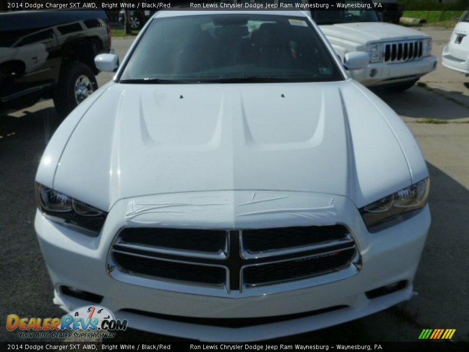 2014 Dodge Charger SXT AWD Bright White / Black/Red Photo #8