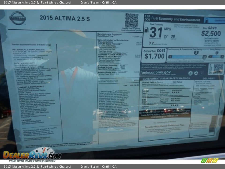 2015 Nissan Altima 2.5 S Pearl White / Charcoal Photo #13