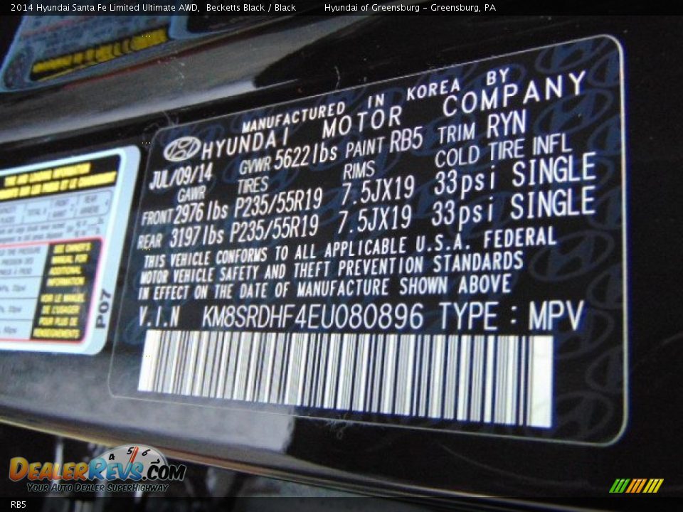 Hyundai Color Code RB5 Becketts Black