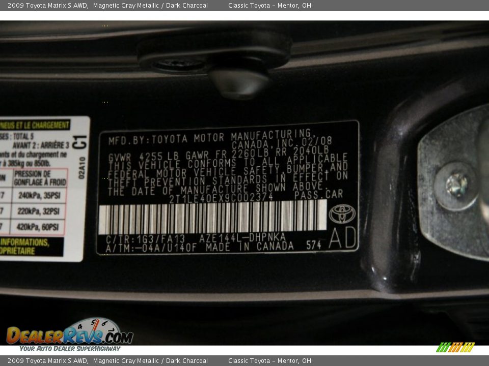 2009 Toyota Matrix S AWD Magnetic Gray Metallic / Dark Charcoal Photo #18