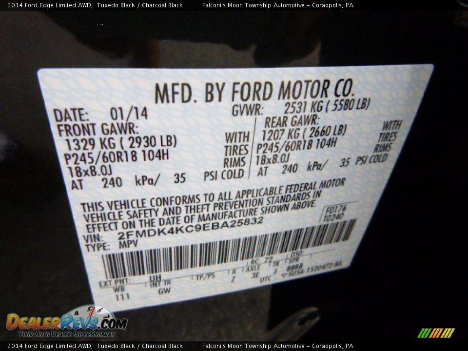 2014 Ford Edge Limited AWD Tuxedo Black / Charcoal Black Photo #23