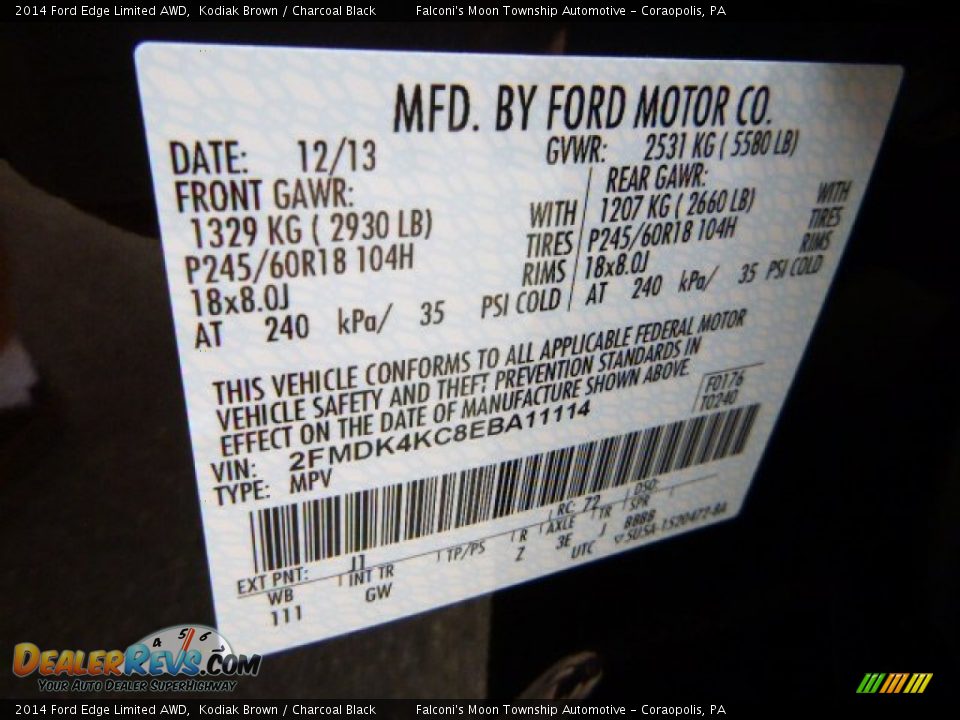 2014 Ford Edge Limited AWD Kodiak Brown / Charcoal Black Photo #23