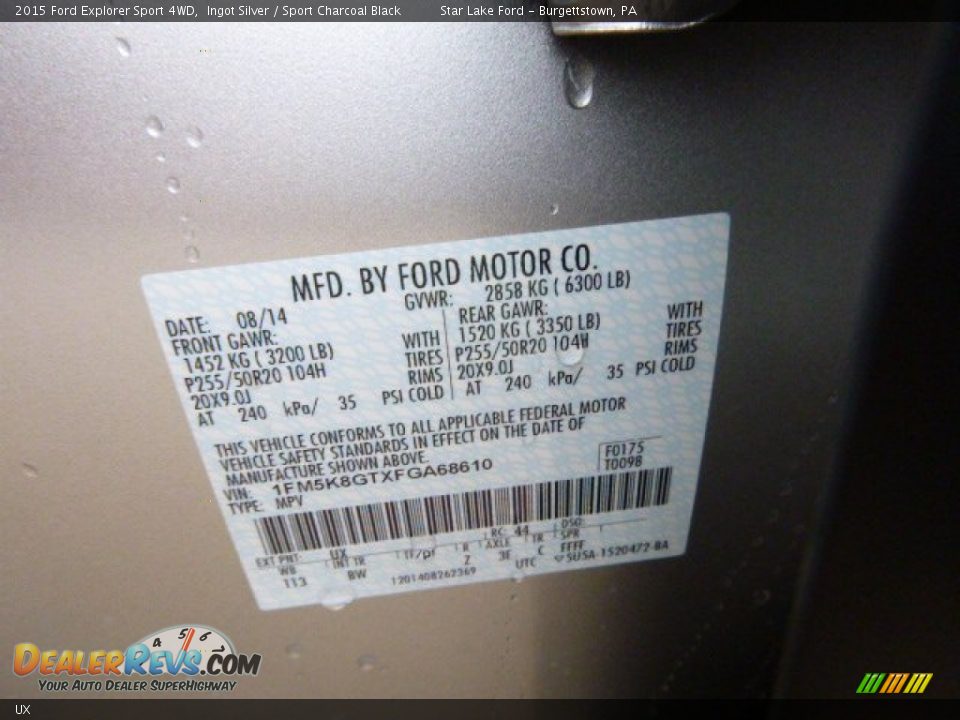 Ford Color Code UX Ingot Silver