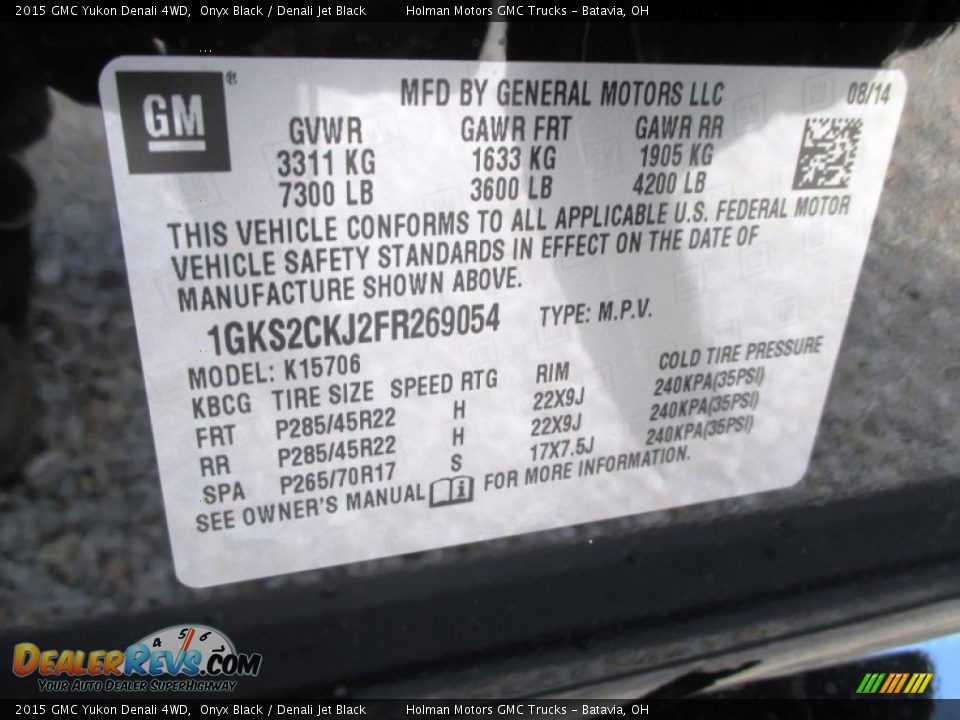 Info Tag of 2015 GMC Yukon Denali 4WD Photo #8