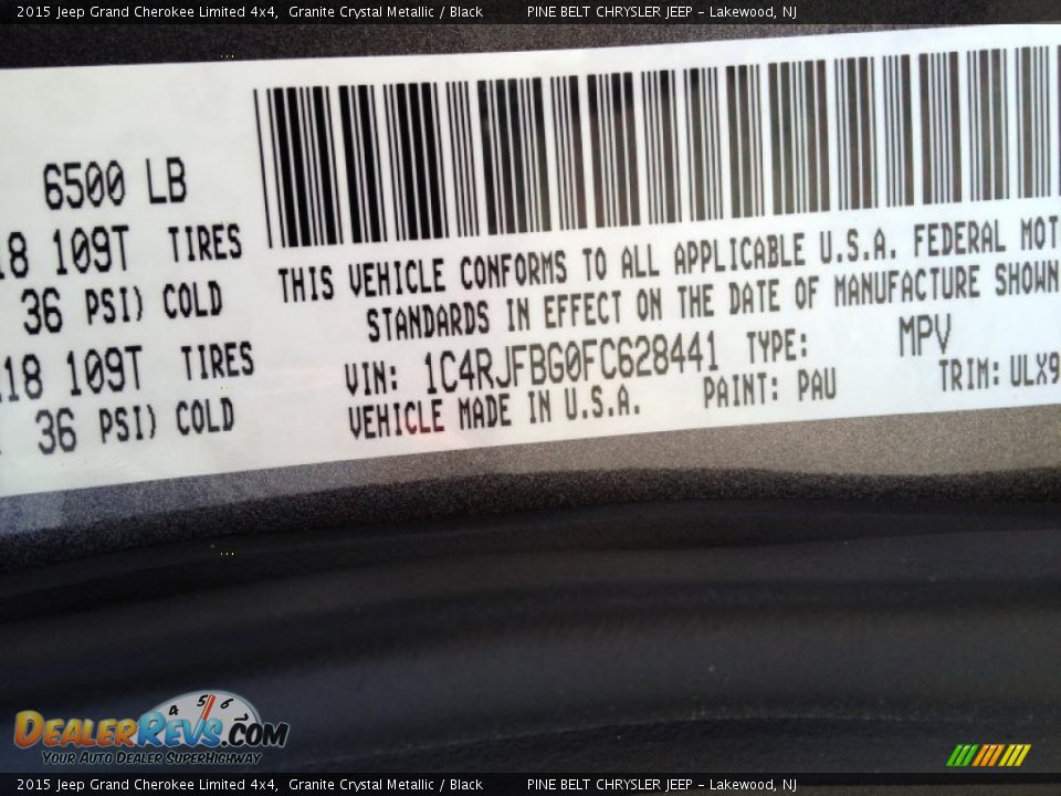 2015 Jeep Grand Cherokee Limited 4x4 Granite Crystal Metallic / Black Photo #9