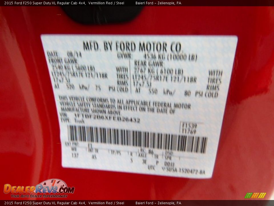 2015 Ford F250 Super Duty XL Regular Cab 4x4 Vermillion Red / Steel Photo #20