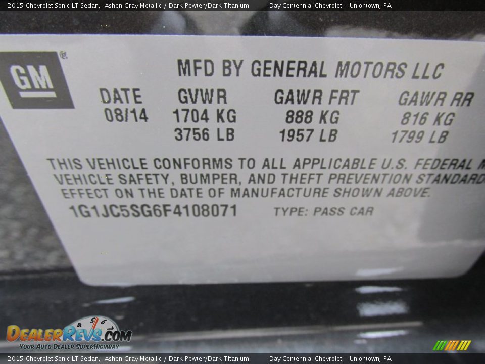 2015 Chevrolet Sonic LT Sedan Ashen Gray Metallic / Dark Pewter/Dark Titanium Photo #19